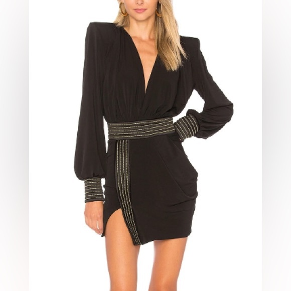 Zhivago Ready Long Sleeve Dress 2 (XS) Black/Gold - Picture 3 of 7